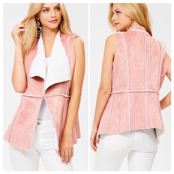 JJ's Fairyland Jackets & Blazers - Classic Pink Sherpa Suede Vest